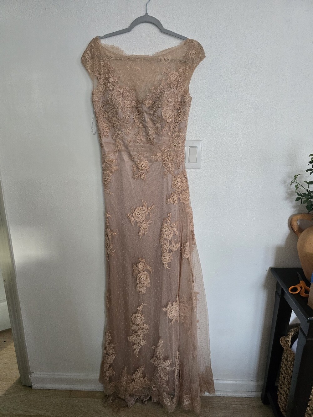 Alyce Black Label Ruched Lace Maxi Dress In Rose Cloud Size 8